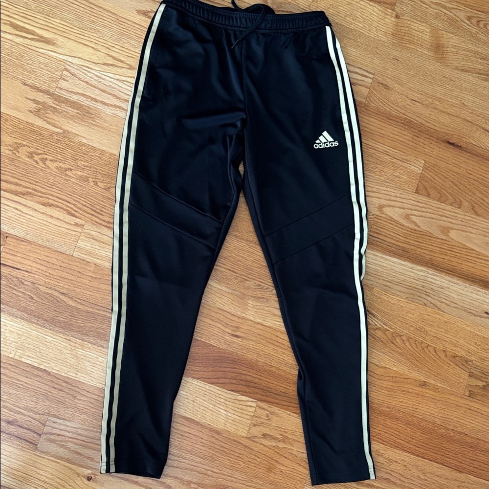 Adidas Black Joggers with gold stripes